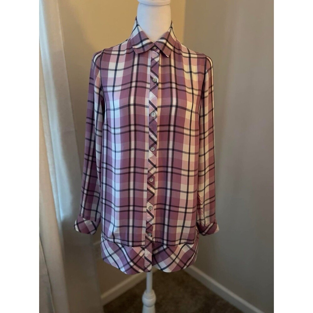 J. Jill Size Small Pink Plaid Tunic Shirt Button Front Long Sleeve